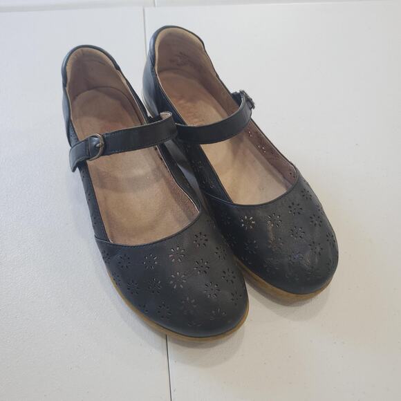 Alegria Mary Jane Wedge Shoes Womens Size EU 39 Black Leather Cutout Whimsy - Picture 2 of 12